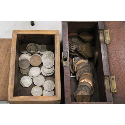 199 - A COLLECTION OF PRE-DECIMAL COINS IN BOXES TO INCLUDE PENNIES, ETC