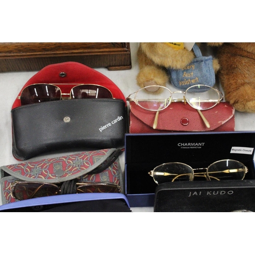 203 - A COLLECTION OF GLASSES AND SUNGLASSES, MARKED COCOA MINT, PIERRE CARDIN, ETC