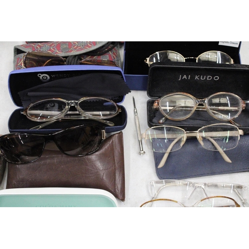 203 - A COLLECTION OF GLASSES AND SUNGLASSES, MARKED COCOA MINT, PIERRE CARDIN, ETC