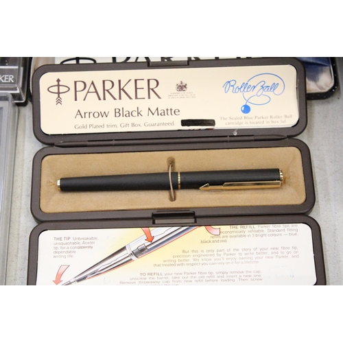 206 - A COLLECTION OF CARTRIDGE AND BALLPOINT PENS, SOME IN BOXES, TO INCLUDE PARKER, ETC