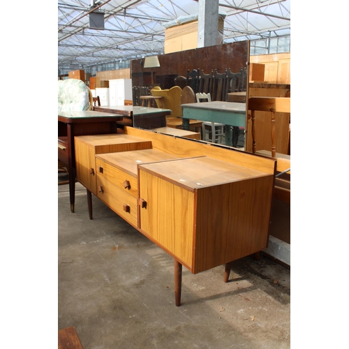 2712 - A RETRO TEAK LOW DRESSING TABLE ENCLOSING TWO DRAWERS AND TWO CUPBOARDS, 60