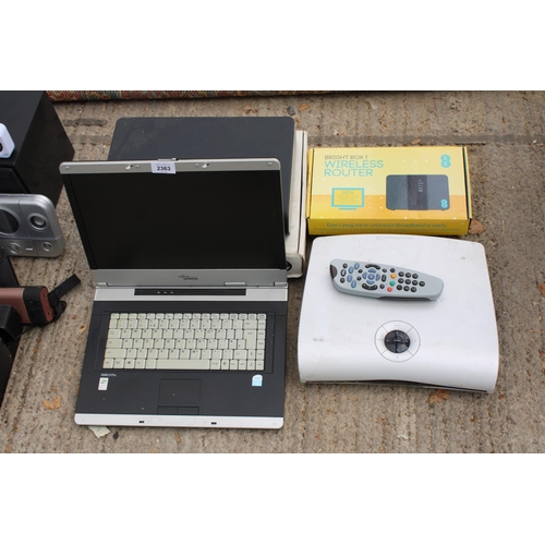 2363 - AN ASSORTMENT OF ITEMS TO INCLUDE A FUJITSU LAPTOP AND A SKY BOX ETC