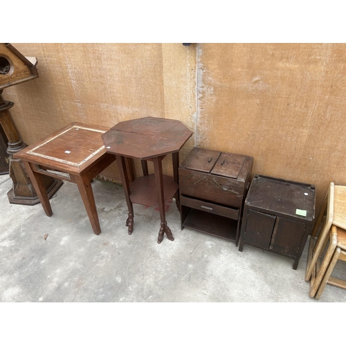 3102 - A SEWING BOX, TWO TABLES AND A SMALL CUPBOARD