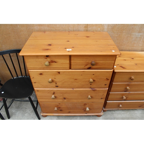 3090 - A MODERN PINE CHEST OF TWO SHORT AND THREE LONG DRAWERS, 32