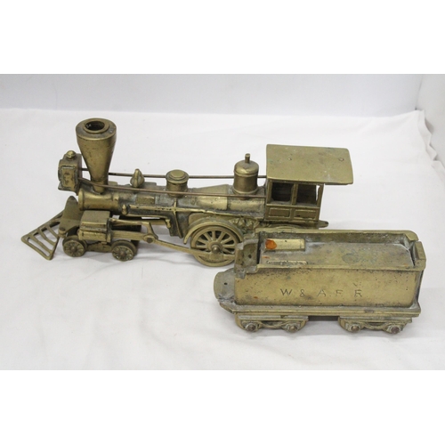 25 - A W & AFR SOLID BRASS RAILROAD USA LOCO AND TENDER - WEIGHTS 6 KILO'S (53 cm)