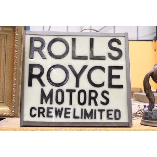 67 - A ROLLS ROYCE LIMITED CREWE-MOTORS ILLUMINATED LIGHT BOX SIGN - 39 X 34 CM