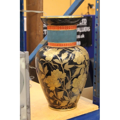 79 - A LARGE VASE WITH GOLD EMBOSSED FLORALS PAINTED IN 22 CT GOLD