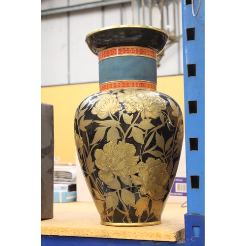 79 - A LARGE VASE WITH GOLD EMBOSSED FLORALS PAINTED IN 22 CT GOLD