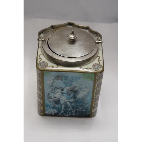 81 - A CERAMIC BISCUIT BARREL DEPICTING  FLOWER FAIRIES BY CICELY MARY BARKER - 12 x 6 x 6 INCH