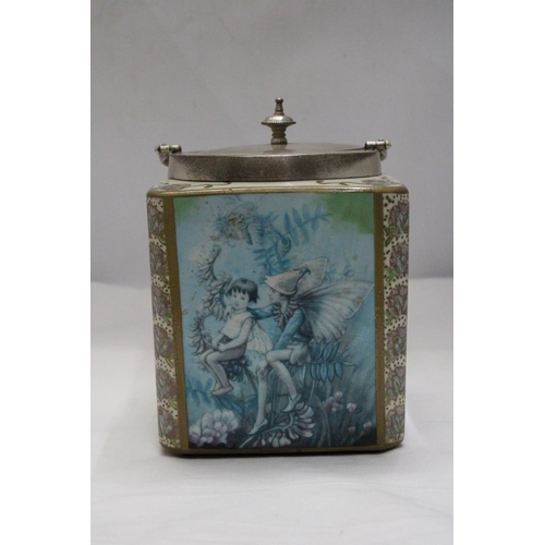 81 - A CERAMIC BISCUIT BARREL DEPICTING  FLOWER FAIRIES BY CICELY MARY BARKER - 12 x 6 x 6 INCH