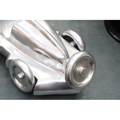 86 - A LARGE CHROME ART DECO RACING CAR, LENGTH APPROX 55CM