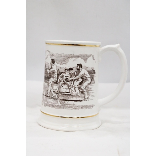 118 - A LARGE LIMITED EDITION FRANKLIN PORCELAIN ASHES TANKARD 1882-1982 - APPROXIMATELY 16CM HIGH