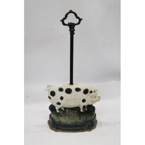 125 - A HEAVY CAST GLOUCESTERSHIRE BLACK SPOT PIG DOORSTOP 18 INCH (H)