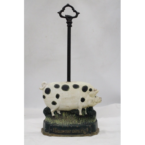 125 - A HEAVY CAST GLOUCESTERSHIRE BLACK SPOT PIG DOORSTOP 18 INCH (H)