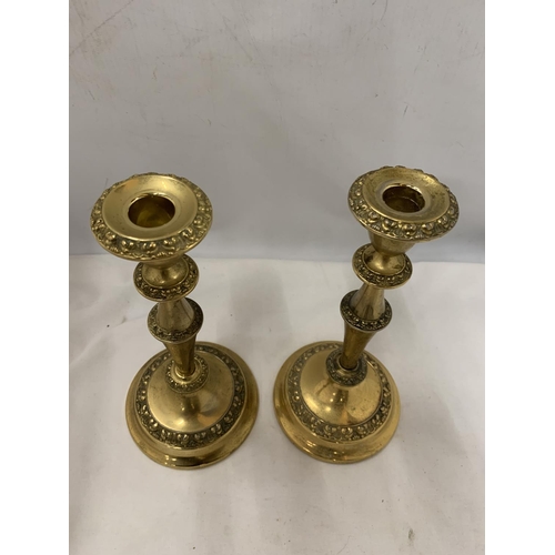 168 - TWO LARGE BRASS CANDLESTICKS 27 CM