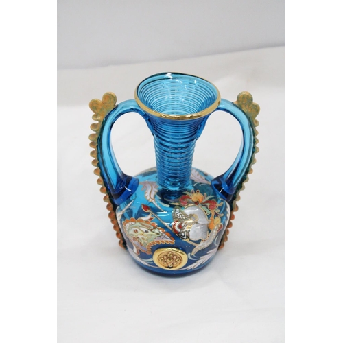 197 - A 1960'S/70'S, LARGE ROYO GLASS VASE WITH GILDED ENAMEL DECORATION, HEIGHT 20CM