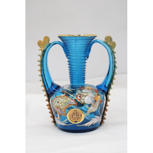 197 - A 1960'S/70'S, LARGE ROYO GLASS VASE WITH GILDED ENAMEL DECORATION, HEIGHT 20CM