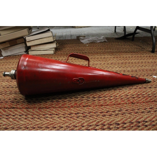 248 - A NAVAL TAPERING CONICAL FIRE EXTINGUISHER FROM DEVONPORT TRAINING SCHOOL - APPROXIMATELY 84CM LONG