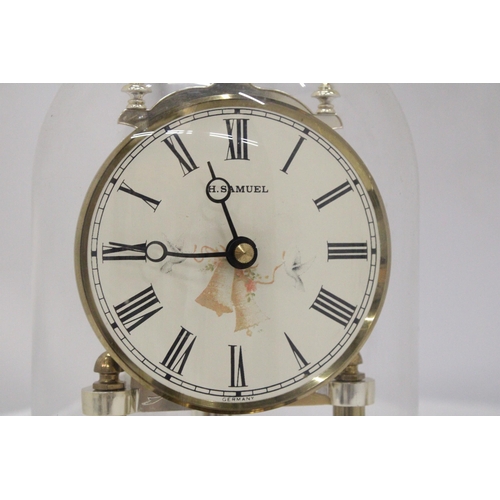 280 - TWO BRASS ANNIVERSARY CLOCKS WITH GLASS DOMES