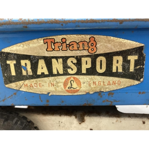 307 - A BLUE AND WHITE TRI-ANG JUNIOR TIP LORRY FOR RESTORATION, THE FRONT GRILL IS PRESENT BUT THE BACK I... 