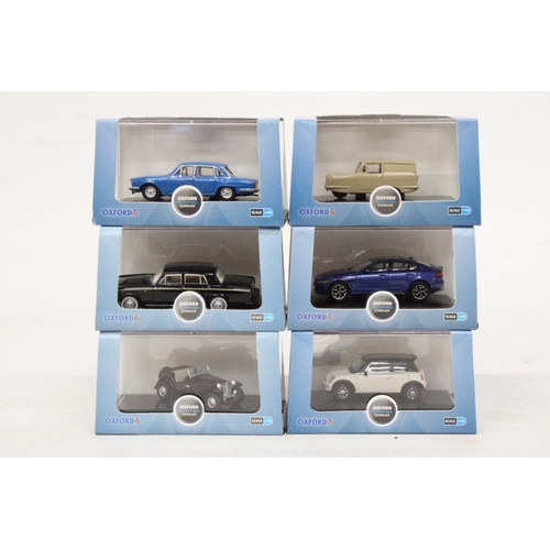 336 - SIX VARIOUS AS NEW AND BOXED OXFORD AUTOMOBILE COMPANY VEHICLES