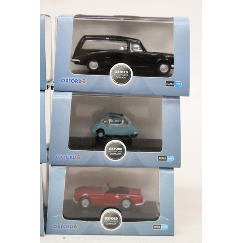 338 - SIX VARIOUS AS NEW AND BOXED OXFORD AUTOMOBILE COMPANY VEHICLES