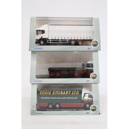 401 - THREE AS NEW AND BOXED OXFORD HAULAGE WAGONS