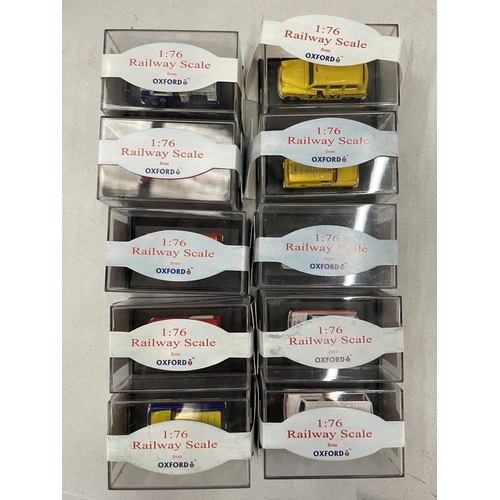 498 - TEN BOXED OXFORD 1:76 RAILWAY SCALE VEHICLES