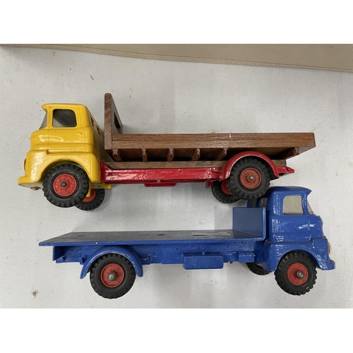 536 - TWO TRIANG MODEL FLATBED TRUCKS, RESTORED FROM ORIGNAL