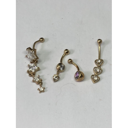 738 - FOUR 9 CARAT GOLD BELLY BUTTON BARS