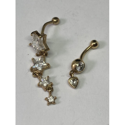 738 - FOUR 9 CARAT GOLD BELLY BUTTON BARS