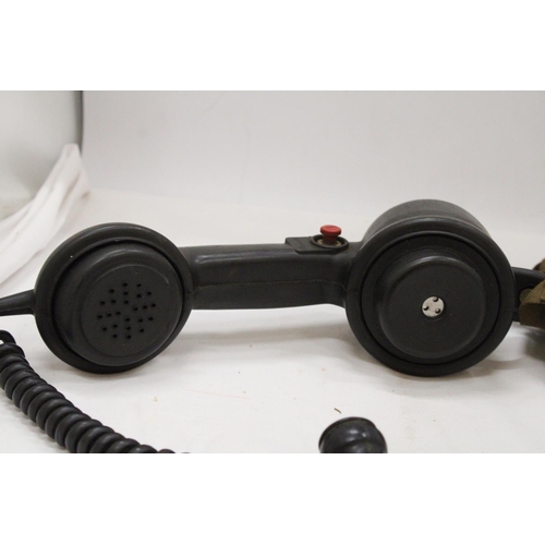 950 - A VINTAGE RUBBER ROTARY DIAL HANDSET TEST PHONE AND A BRITISH TANNOY MICROPHONE