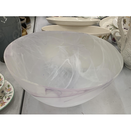 956 - A LARGE VEINED PURPLE BOWL - 39 CM DIAMETER