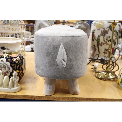 969 - AN ELEPHANT FOOTSTOOL - AS NEW, HEIGHT 28CM, LENGTH APPROX 52CM