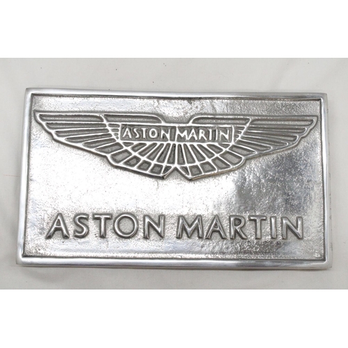 984 - AN ALUMINIUM ASTON MARTIN WALL PLAQUE, 30CM X 17CM