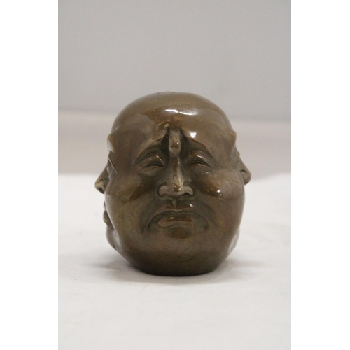 1004 - A BRASS FOUR FACED BUDDAH, HEIGHT 9CM