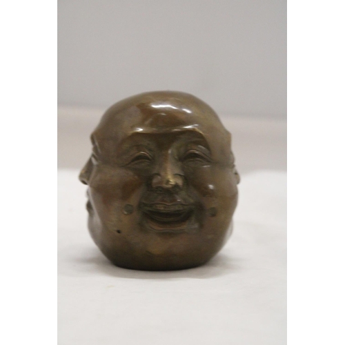 1004 - A BRASS FOUR FACED BUDDAH, HEIGHT 9CM