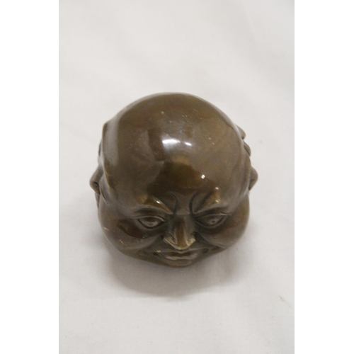 1004 - A BRASS FOUR FACED BUDDAH, HEIGHT 9CM