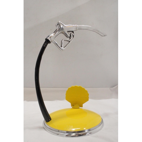 1008 - A CHROME AND YELLOW SHELL PETROL PUMP HANDLE, HEIGHT 33CM