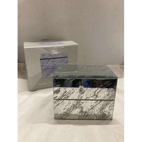 1038 - A MARBLE 2 DRAWER JEWELLERY BOX, AS NEW, BOXED