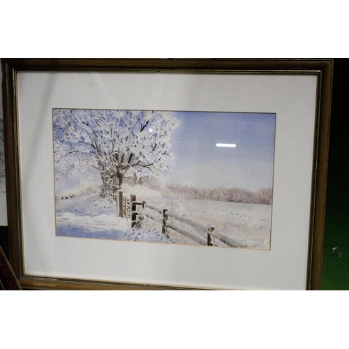 1121 - A FRAMED PENCIL DRAWING OF PEAK FOREST CANAL BY KENNETH MILES TOGETHER WITH TWO FRAMED PRINTS OF WIN... 