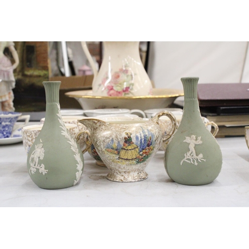 1182 - A LARGE VICTORIAN 'BLAKENEY', WASH BOWL AND JUG, PORTMEIRION BOTANIC GARDEN CUPS, A SUGAR BOWL AND C... 