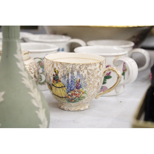 1182 - A LARGE VICTORIAN 'BLAKENEY', WASH BOWL AND JUG, PORTMEIRION BOTANIC GARDEN CUPS, A SUGAR BOWL AND C... 