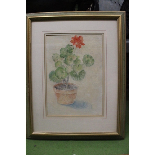 1247 - A MIXED MEDIA PICTURE OF A PLANT IN A POT, PLUS A PRINT OF A HORSE FAIR