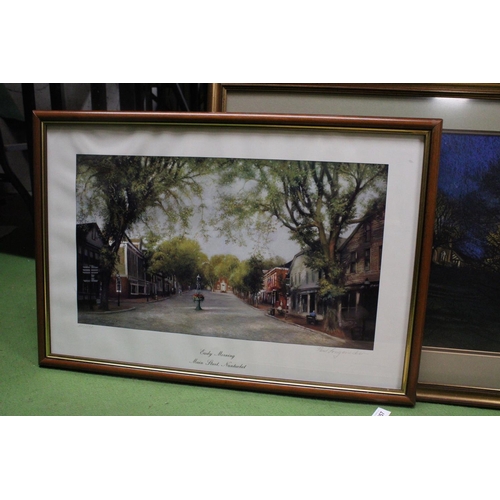 1251 - FOUR FRAMED PRINTS TO INCLUDE SEASCAPES, 'EARLY MORNING, MAIN STREET, NANTUCKET', ETC