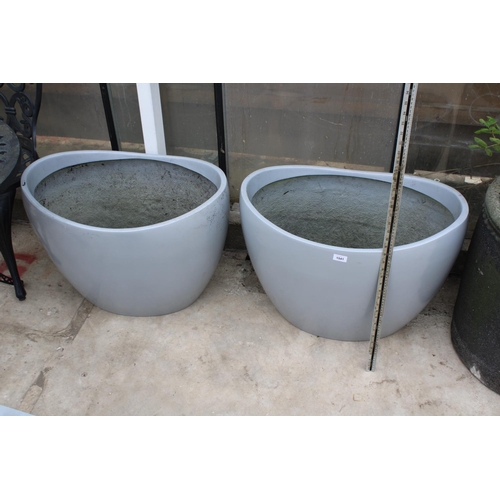 1541 - A PAIR OF GREY FIBRE GLASS OVAL PLANTERS (H:46CM L:69CM)