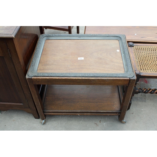 2654 - A MID 20TH CENTURY TWO TIER TROLLEY WITH LIFT-OUT PEWTER FRAMED TRAY