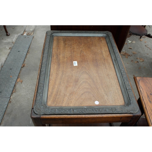 2654 - A MID 20TH CENTURY TWO TIER TROLLEY WITH LIFT-OUT PEWTER FRAMED TRAY