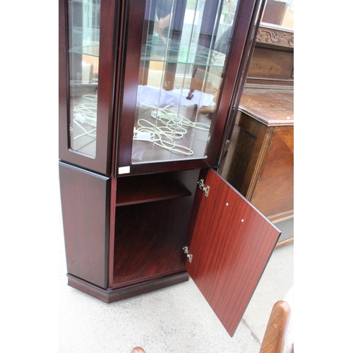 2668 - A MODERN MAHOGANY EFFECT CORNER CUPBOARD WITH GLAZED UPPER PORTION, 31