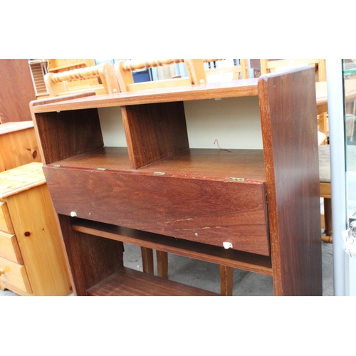 2673 - A MODERN HARDWOOD STORAGE SHELVES WITH DROP-DOWN DRAWER, 36